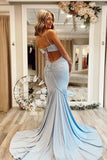 Mermaid Light Blue Tie-Back Long Prom Dress