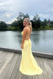 Luna | Cute Mermaid Sweetheart Yellow Long Prom Dress with Cross Back