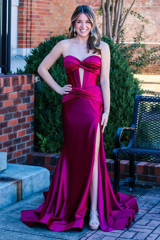 Isabella | Charming Mermaid Sweetheart Satin Long Prom Dress with Slit