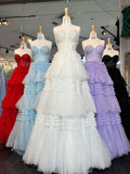 Adelyn | A-Line Sweetheart Tiered Long Tulle Prom Dress