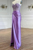 Eirene | Purple Sweetheart Mermaid Satin Long Prom Dress with Beading