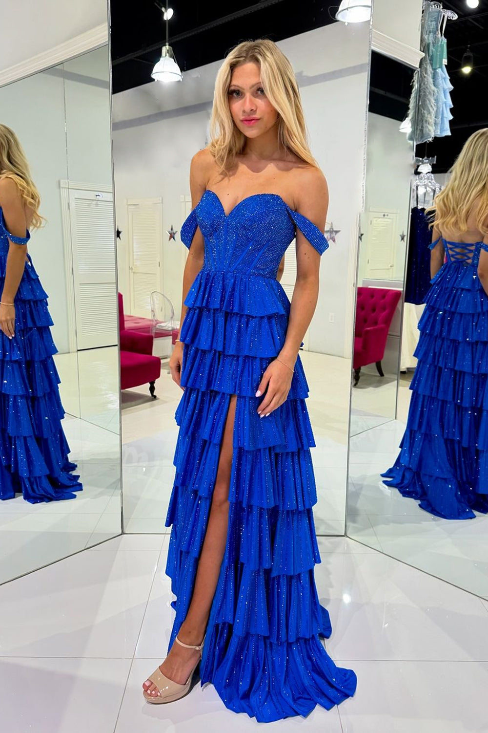 Daphne | Cute A-Line Off-the-Shoulder Royal Blue Prom Dress