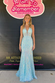 Stunning Light Blue V-Neck Mermaid Prom Dress with Sequins and Beading