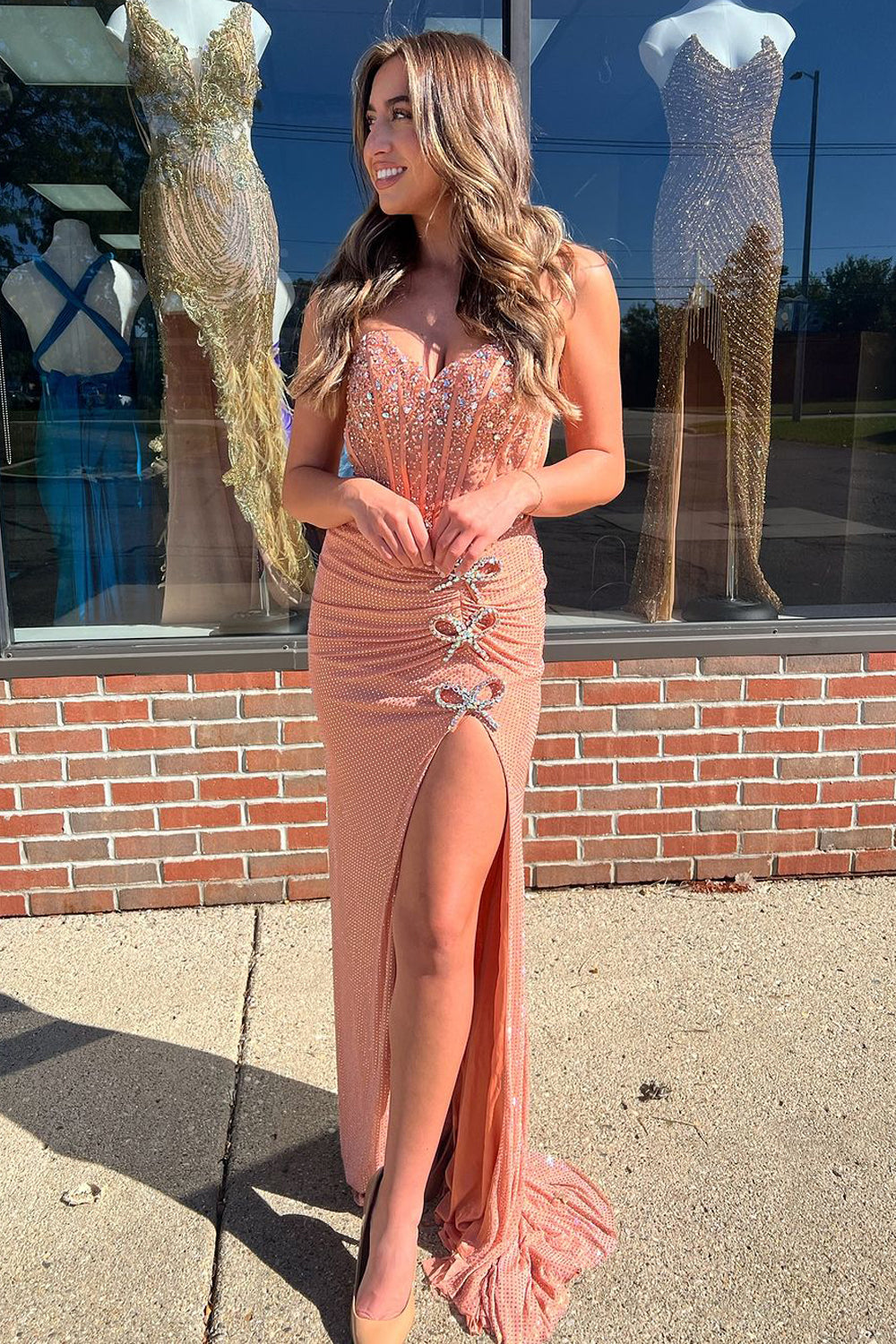 Serena | Charming Mermaid Sweetheart Blush Sequins Long Prom Dress with Beading