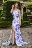 Luna | Romantic Light Purple and White Mermaid Sequin Print One shoulder Prom Dress with Slit JB24122804