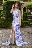 Luna | Romantic Light Purple and White Mermaid Sequin Print One shoulder Prom Dress with Slit JB24122804