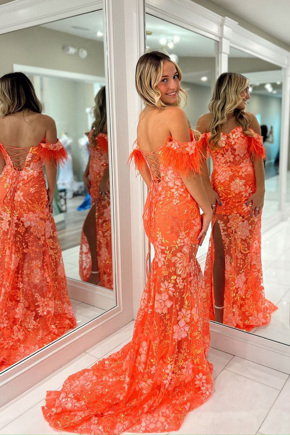 Isabella | Cute Mermaid Sweetheart Orange Sequins Long Prom Dress