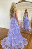 Aurora | Elegant Lavender A-Line Tulle Off-the-Shoulder Prom Dress with Appliques and Sequins JB120307