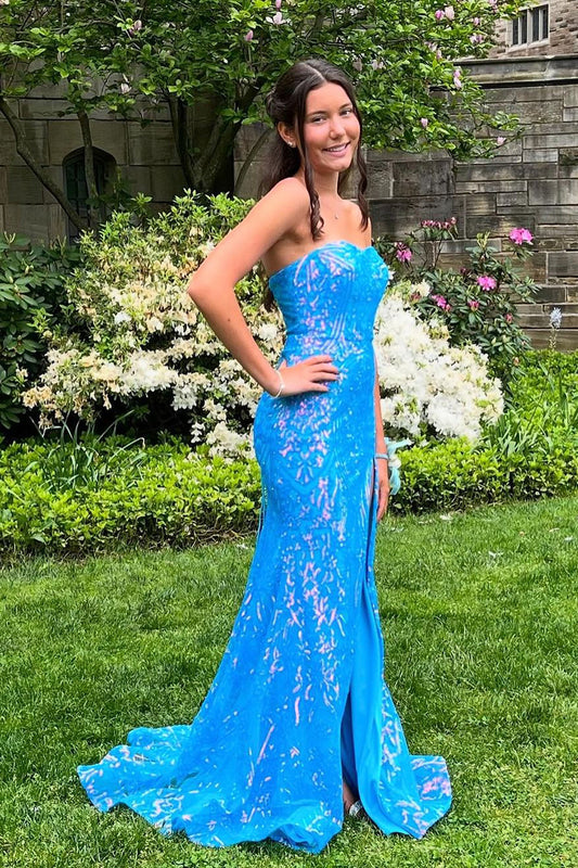 Chloe | Charming Mermaid Sweetheart Blue Sequins Long Prom Dress