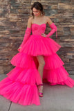 Paige |A-Line Asymmetrical Strapless Tiered Tulle Prom Dress