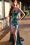 Cobalt Radiance | Charming Mermaid Sweetheart Sparkly Royal Blue Metallic Satin Prom Dress with Slit