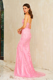 Amara | Romantic Light Pink Mermaid Satin Illusion Prom Dress with Lace and Slit JB120906