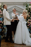 Fairy Ball Gown Off the Shoulder White Organza Tulle Bridal Dresses with Ruffled Sleeves