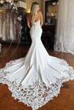 Charming Mermaid Scoop Neck Satin Wedding Dress with Appliques