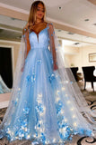 Lavender A-Line Prom Dress with 3D Floral Lace and Flowing Cape Sleeves