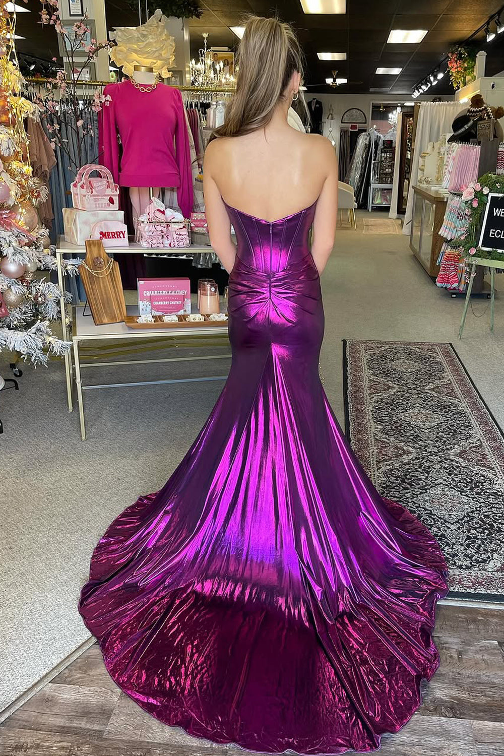 Amethyst Glow | Charming Mermaid Sweetheart Purple Metallic Satin Prom Dress with Slit