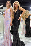 Bonnie | V-Neck Sequined Lace Mermaid Long Prom Dress