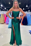 Elena | Charming Mermaid Strapless Green Satin Long Prom Dress