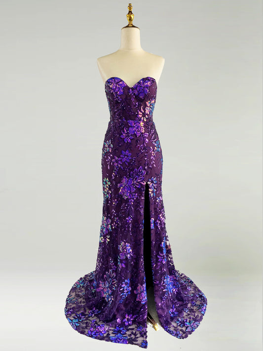 Amara | Elegant Purple Mermaid Stretch Satin Sweetheart Neck Prom Dress with Appliques JB120301