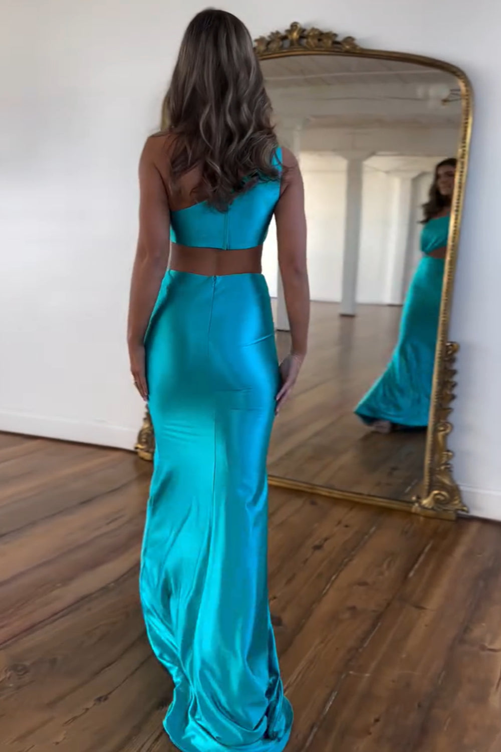 Lila | Charming Mermaid One-Shoulder Teal Satin Long Prom Dress