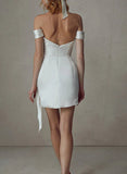 Elysia | Fairy Sheath Cowl Neck Silk Satin Short Wedding Dress