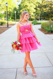 Pink Tulle A-Line Straps Short Homecoming Dress