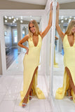 Daffodil | Charming Mermaid V-Neck Elastic Satin Long Prom Dress with Slit