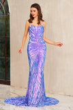 Selene | Elegant Purple Mermaid Satin Spagherri Straps Sweetheart neck Prom Dress with Sequins JB120903