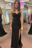 Midnight | Charming Mermaid Sweetheart Neck Black Satin Prom Dress with Appliques