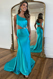 Lila | Charming Mermaid One-Shoulder Teal Satin Long Prom Dress