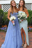 Isabella | Cute A-Line Sweetheart Blue Tulle Long Prom Dress with Appliques