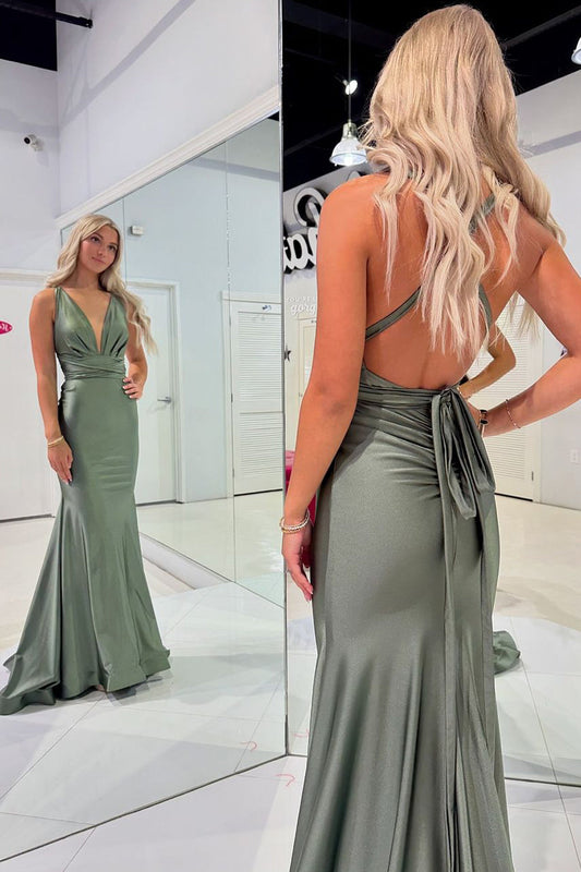 Seraphina | Charming Mermaid V-Neck Olive Green Evening Prom Dress