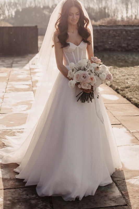 Sparkling A-Line Sweetheart Glitter Tulle Wedding Dress