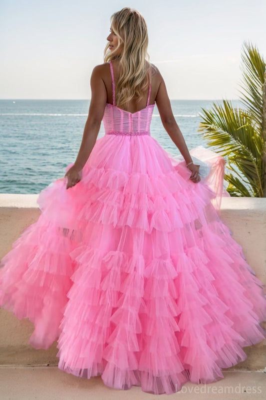 Elegant A-Line Illusion Tulle Prom Dress with Tiered Skirt