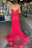 Felicity | Charming Mermaid V-Neck Fuchsia Lace Prom Dress with Beading