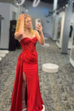 Scarlett | Cute Mermaid Sweetheart Red Satin Long Prom Dress with Appliques