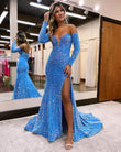 Mermaid Off-The-Shoulder Sequins Simple Prom Dress with Slit JB110526