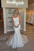 Simple Mermaid Satin Wedding Dress with Scoop Neck and Backless Design