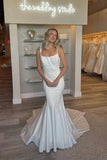 Simple Mermaid Satin Wedding Dress with Scoop Neck and Backless Design