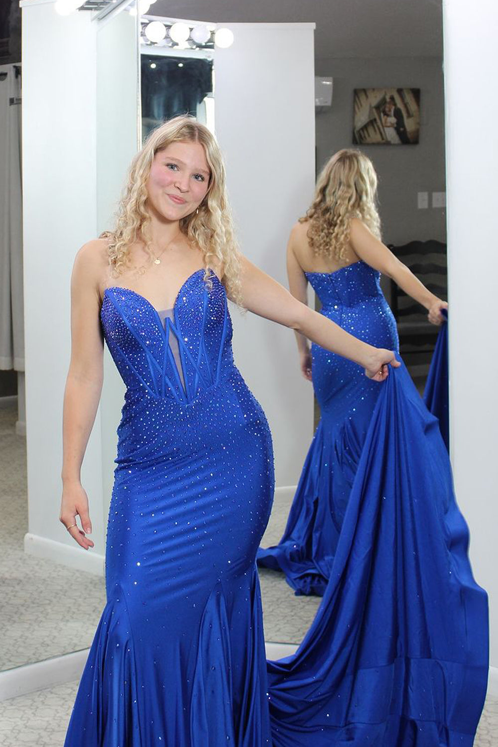Celeste | Charming Mermaid Sweetheart Royal Blue Satin Prom Dress with Beading