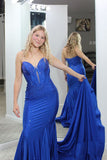 Celeste | Charming Mermaid Sweetheart Royal Blue Satin Prom Dress with Beading
