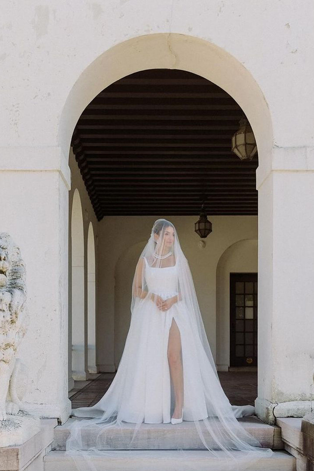 Eleanor | Fashionable Simple Ball Gown Square Neck Satin Long Bridal Dress