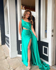 Shannon | One-Shoulder Satin Mermaid Prom Dress with High Slit