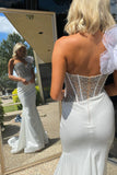 Charming Mermaid Sweetheart Silver Long Prom Dress with Beading