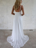 Viviana | Glamorous White Sheath Chiffon Spaghetti Straps Sweetheart Neck Prom Dress with Lace JB121111