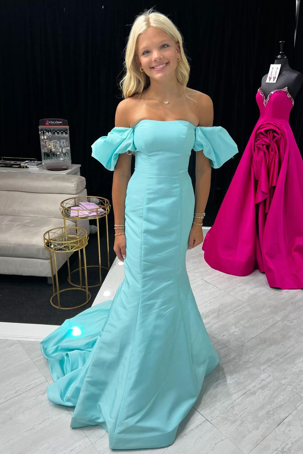 Elina | Cute Mermaid Strapless Mint Satin Long Prom Dress