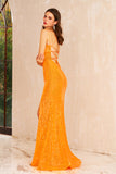 Selene | Elegant Orange Mermaid Satin Spaghetti Straps Sweetheart Neck Prom Dress with Slit JB120605