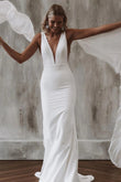 Elegant Deep V-Neck Satin Mermaid Wedding Dress JB112204