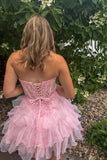 Lila | Cute A-Line Sweetheart Pink Organza Short Homecoming Dress with Appliques