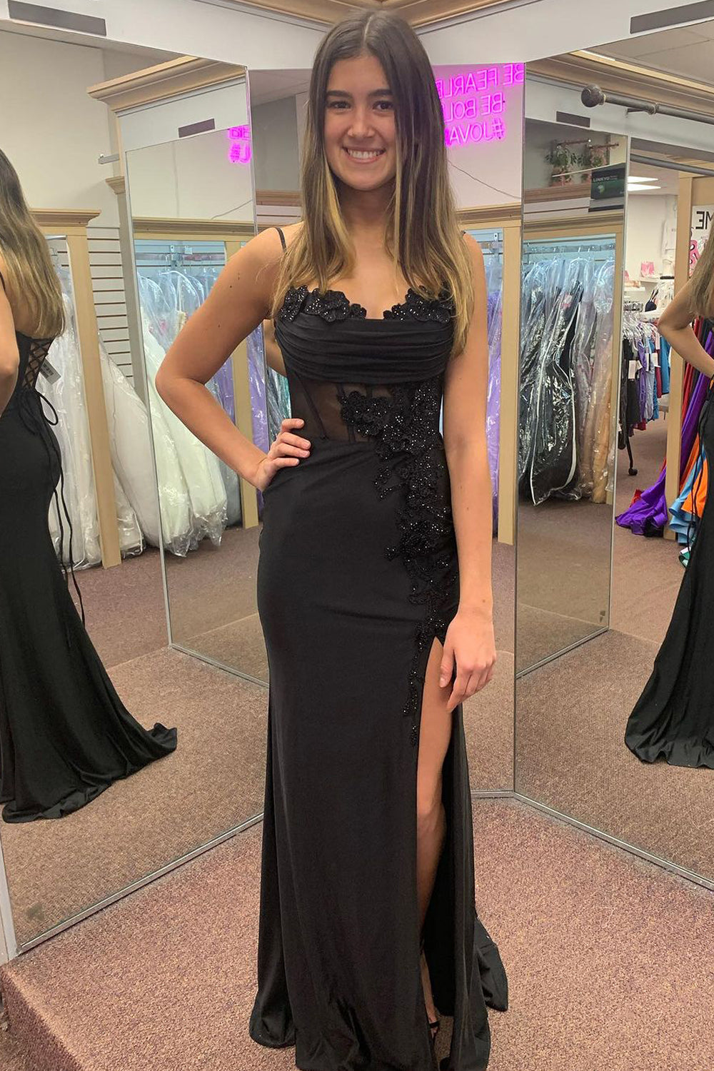 Midnight | Charming Mermaid Sweetheart Neck Black Satin Prom Dress with Appliques